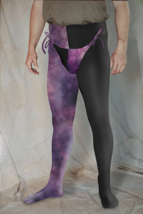 Two Color Tights - Black/Purple Ice Dye<br>34-38 x 30