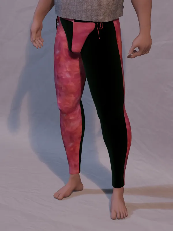 Parti-color Tights 39-42 x 24 Red-Orange Marble/Black